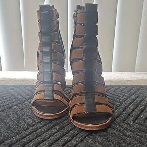 Dolce Vita Brown Suede and Black Strappy Gladiator Heels